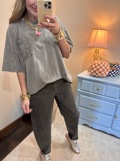 Black Cheetah Cropped Carpenter Barrel Jeans