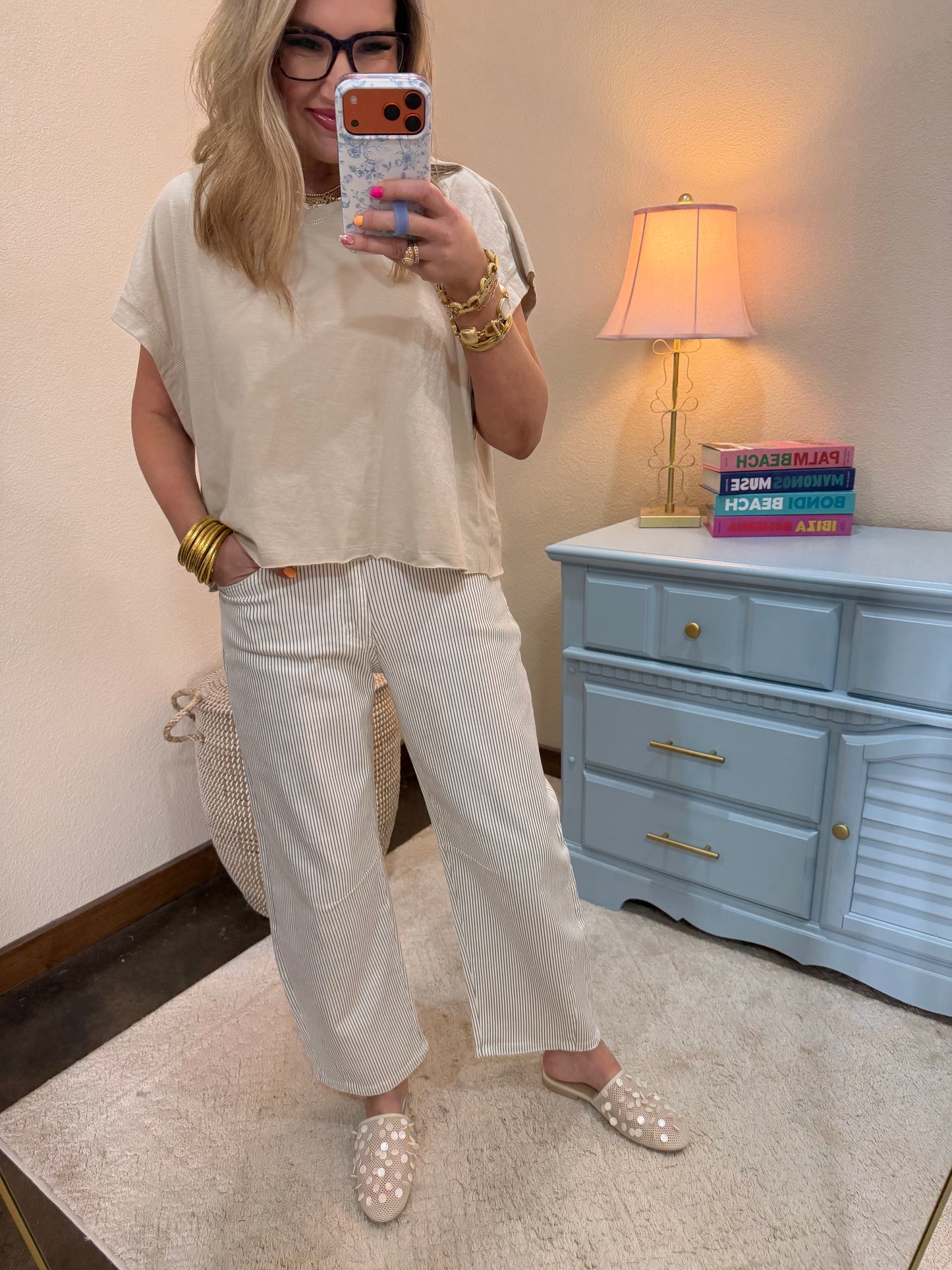 Sand Beige Cotton Slub Open Back Top