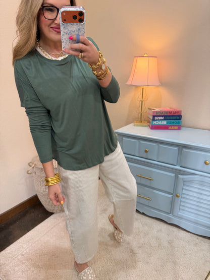 Gray Green Luxe Basic Long Sleeve Top