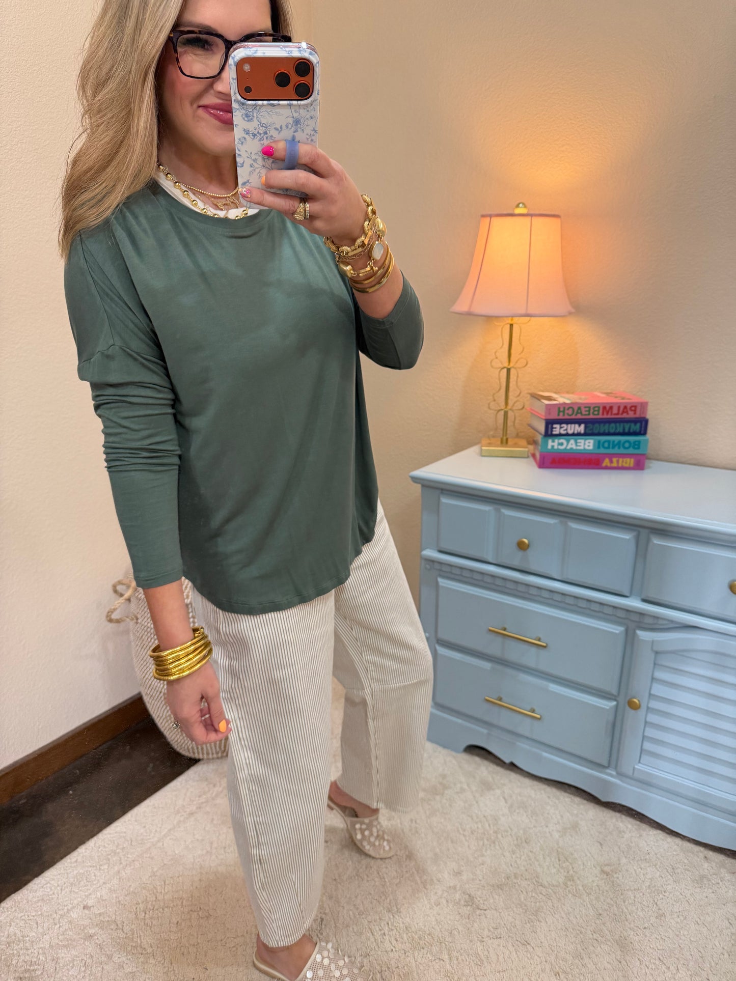 Gray Green Luxe Basic Long Sleeve Top