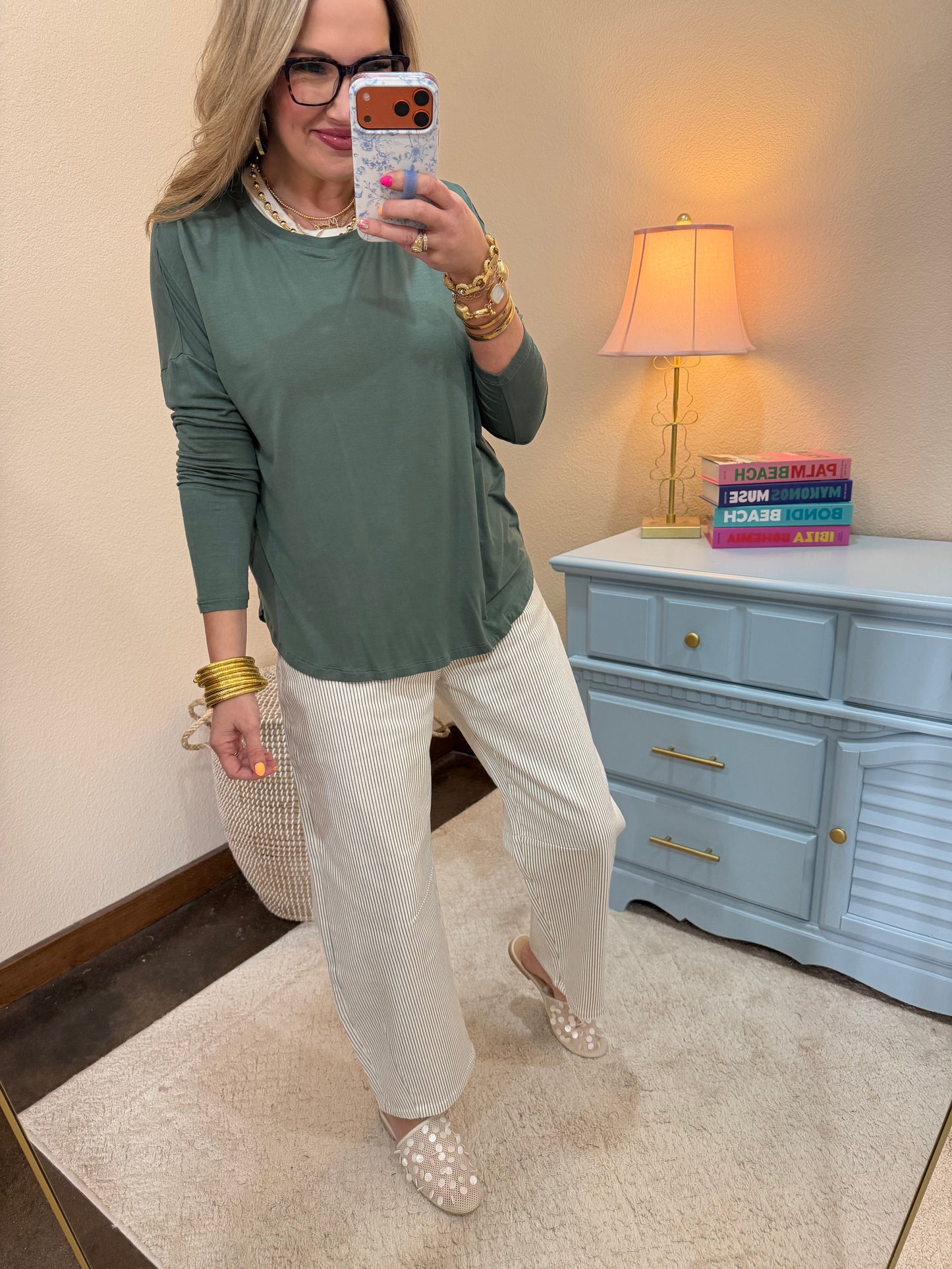 Gray Green Luxe Basic Long Sleeve Top