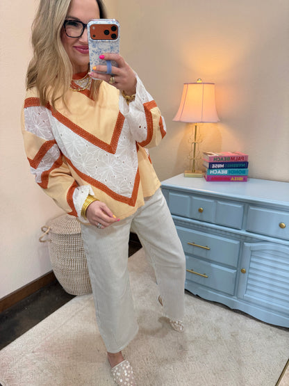 Canary Yellow and Lace Overlay Top