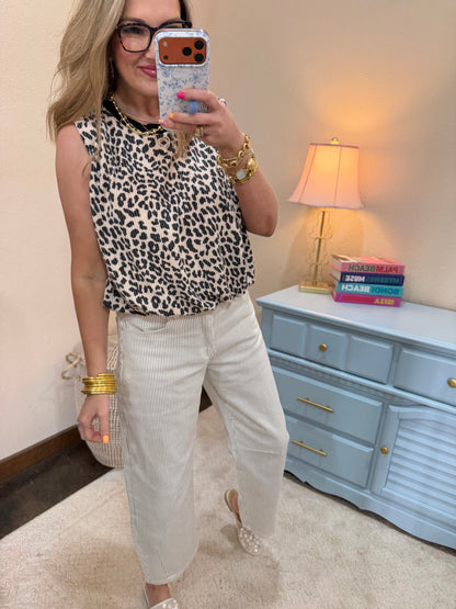 Ivory Leopard Print Textured With Bubble Hem Top