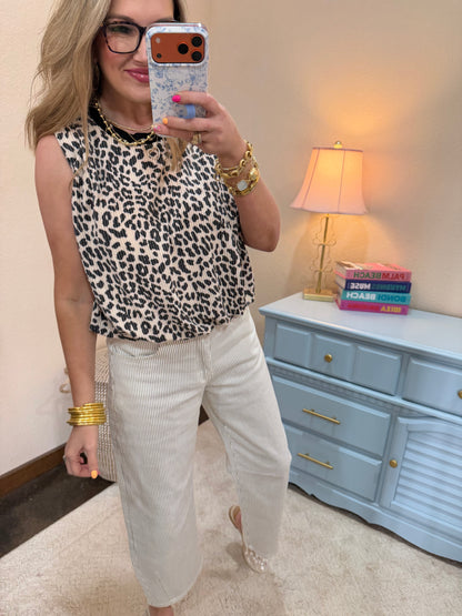 Ivory Leopard Print Textured With Bubble Hem Top