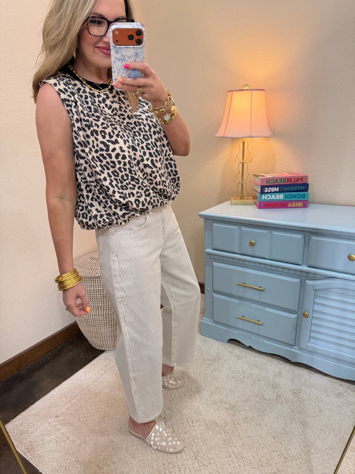 Ivory Leopard Print Textured With Bubble Hem Top