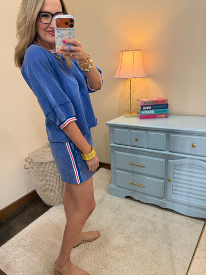 Royal Blue Color Band Edge Detail Washed Set