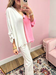 Pink and white colorblock top