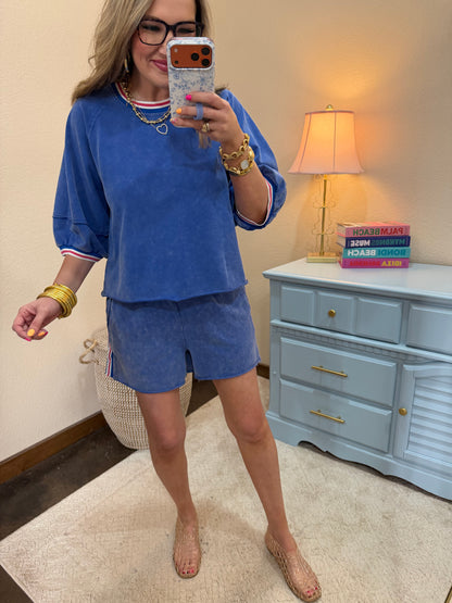 Royal Blue Color Band Edge Detail Washed Set