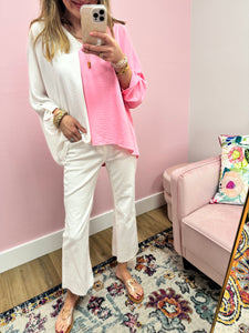 Pink and white colorblock top