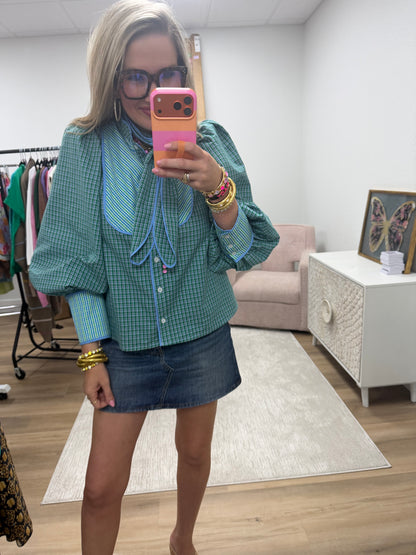 Green Mix Button Up Top