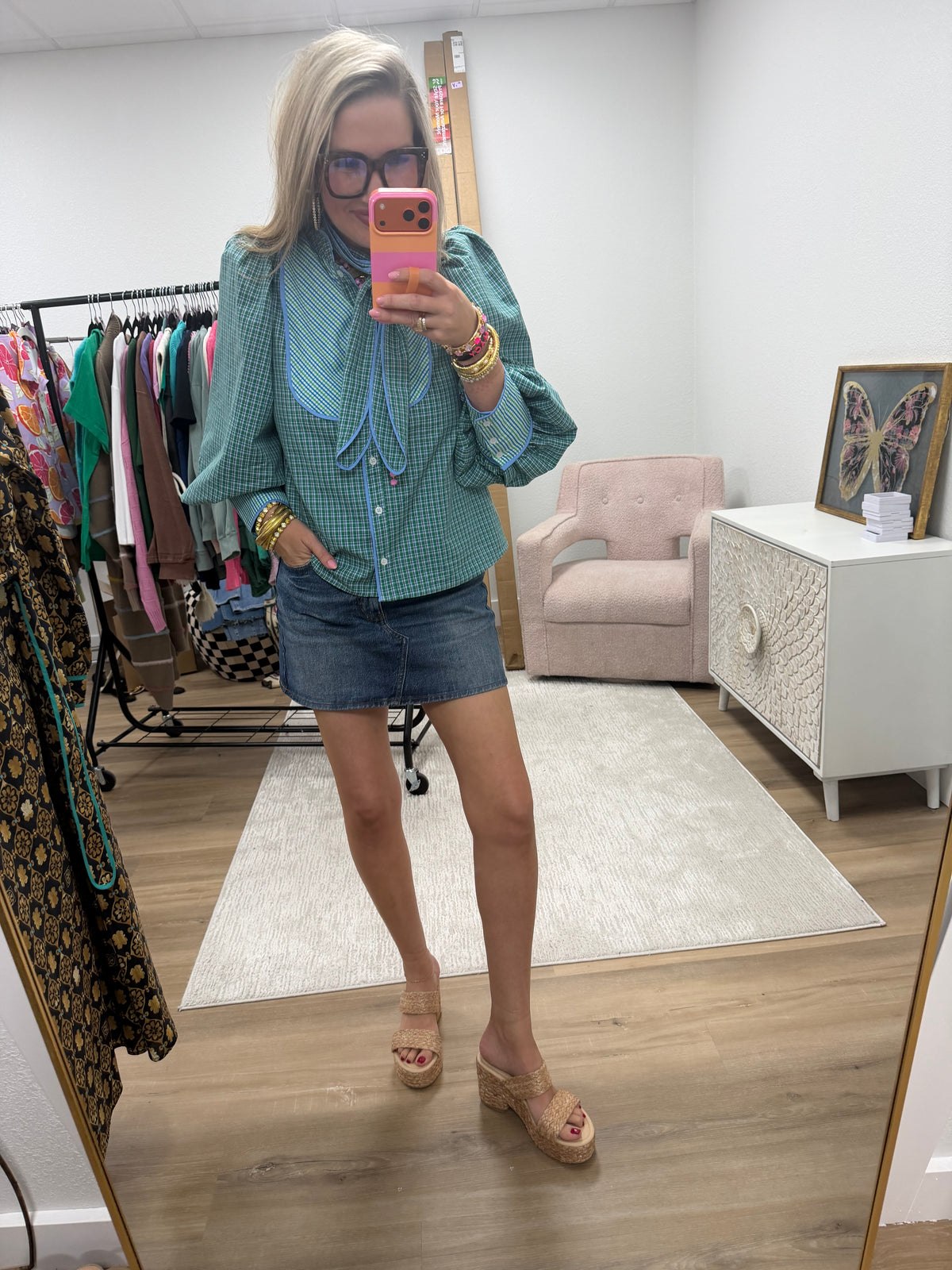 Green Mix Button Up Top