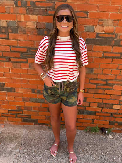 Risen Camo Slouchy Print Patch Pocket Shorts