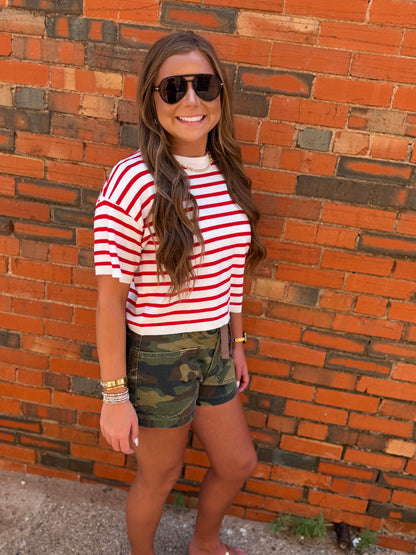 Risen Camo Slouchy Print Patch Pocket Shorts