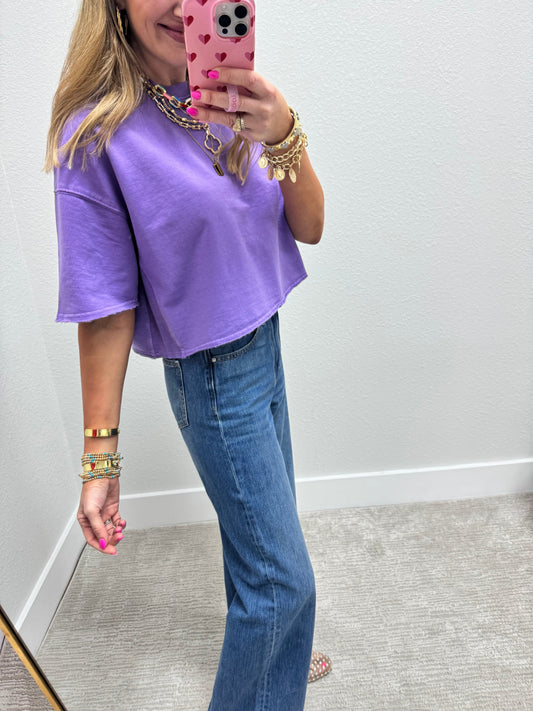 Wisteria Crop Raw Edge French Terry Short Sleeve