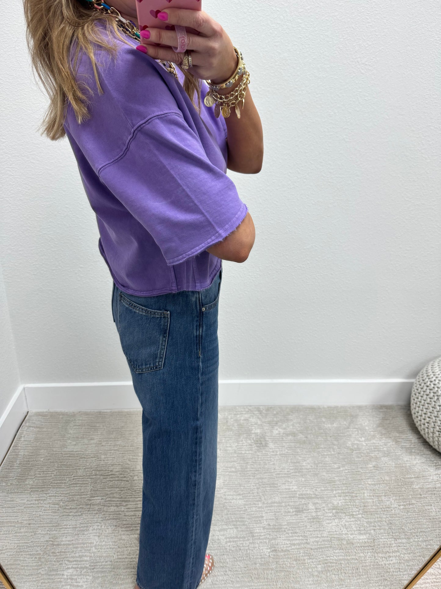 Wisteria Crop Raw Edge French Terry Short Sleeve