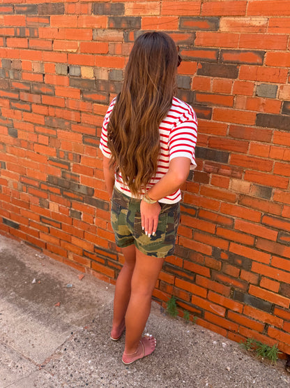 Risen Camo Slouchy Print Patch Pocket Shorts