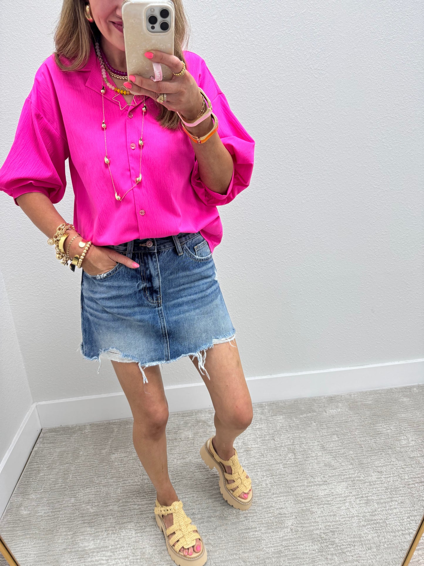 Hot Pink Windbreaker 3/4 Sleeve Top
