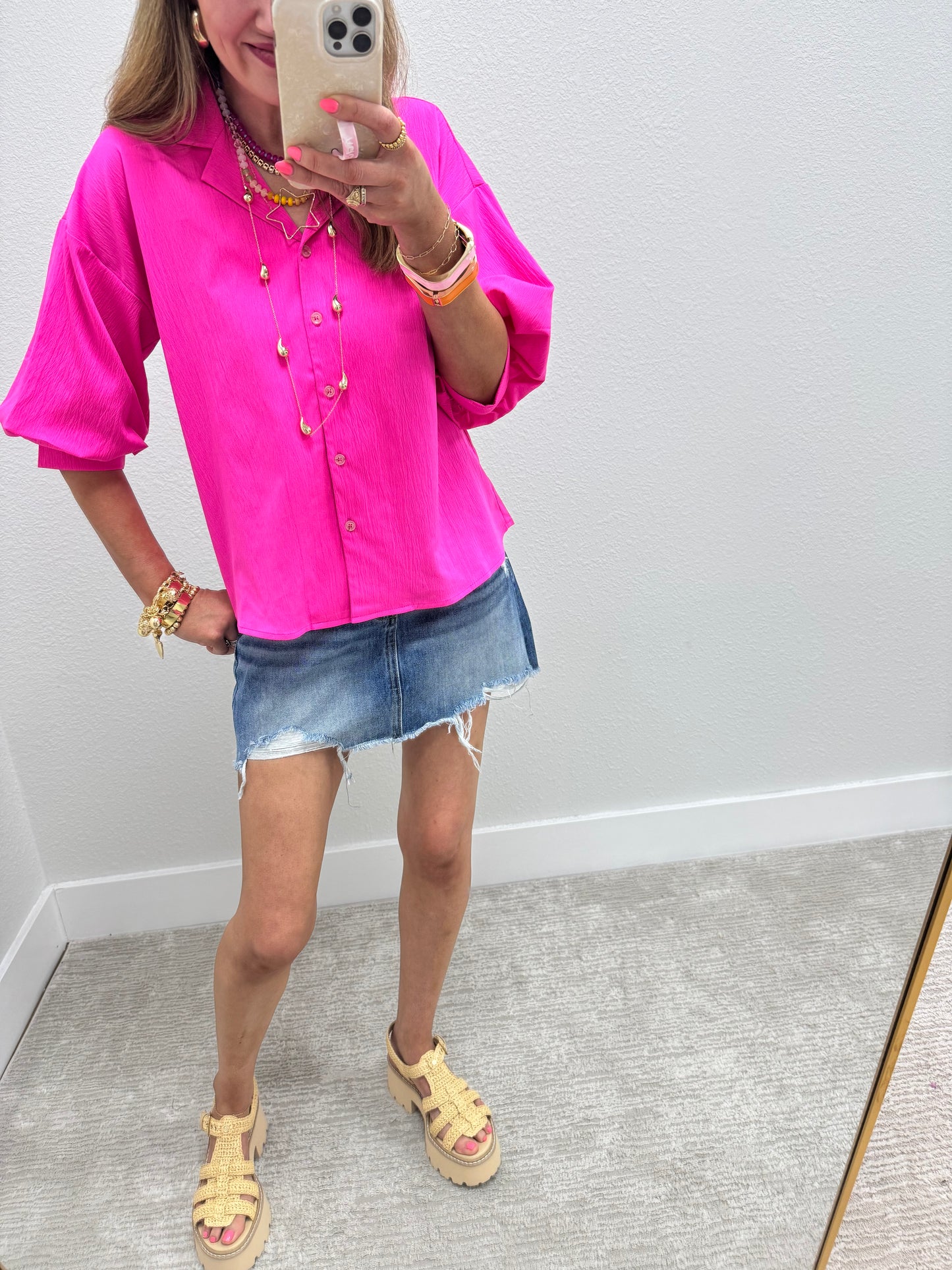 Hot Pink Windbreaker 3/4 Sleeve Top