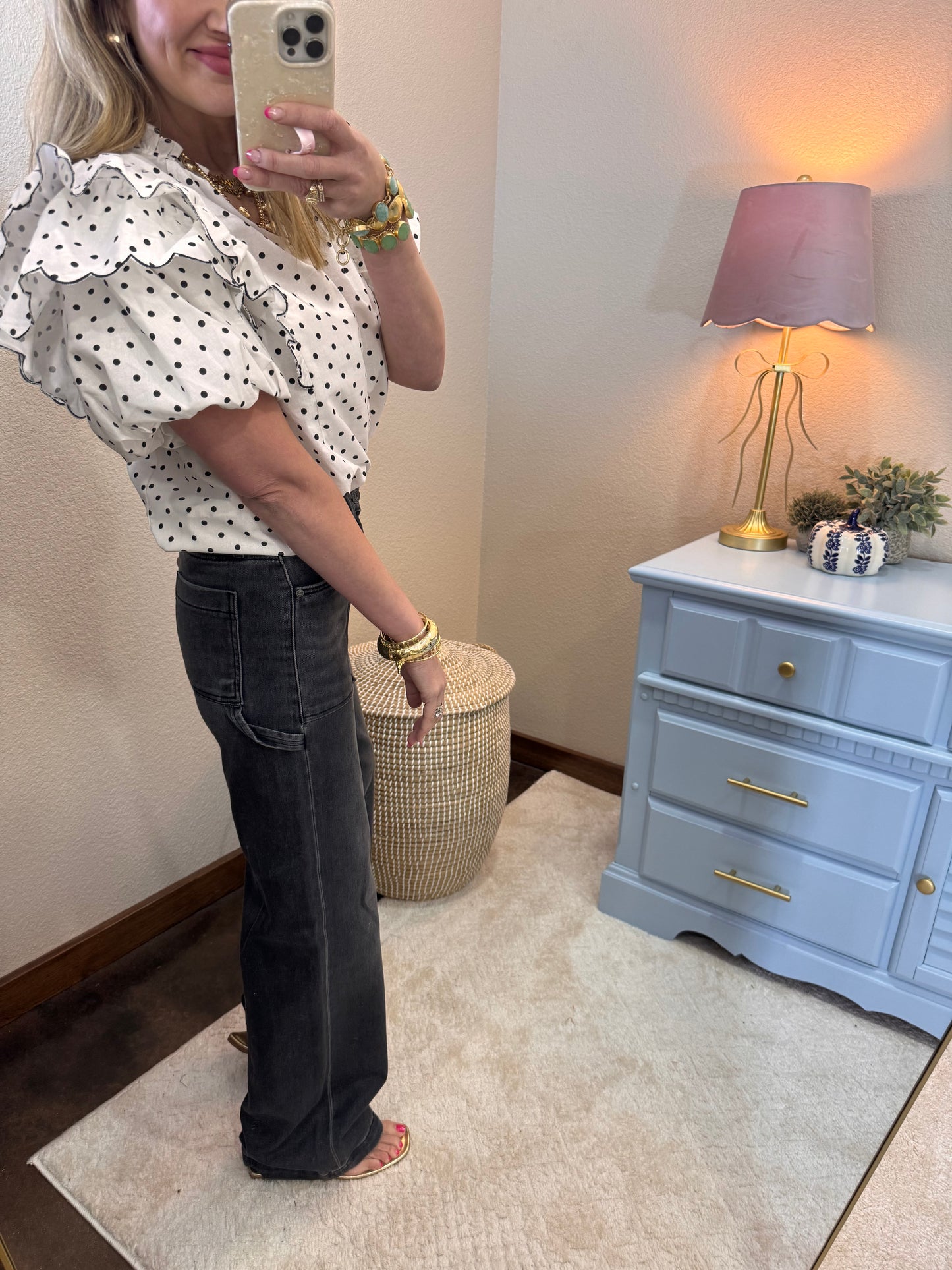Grey Black Carpenter Wide Leg Jeans