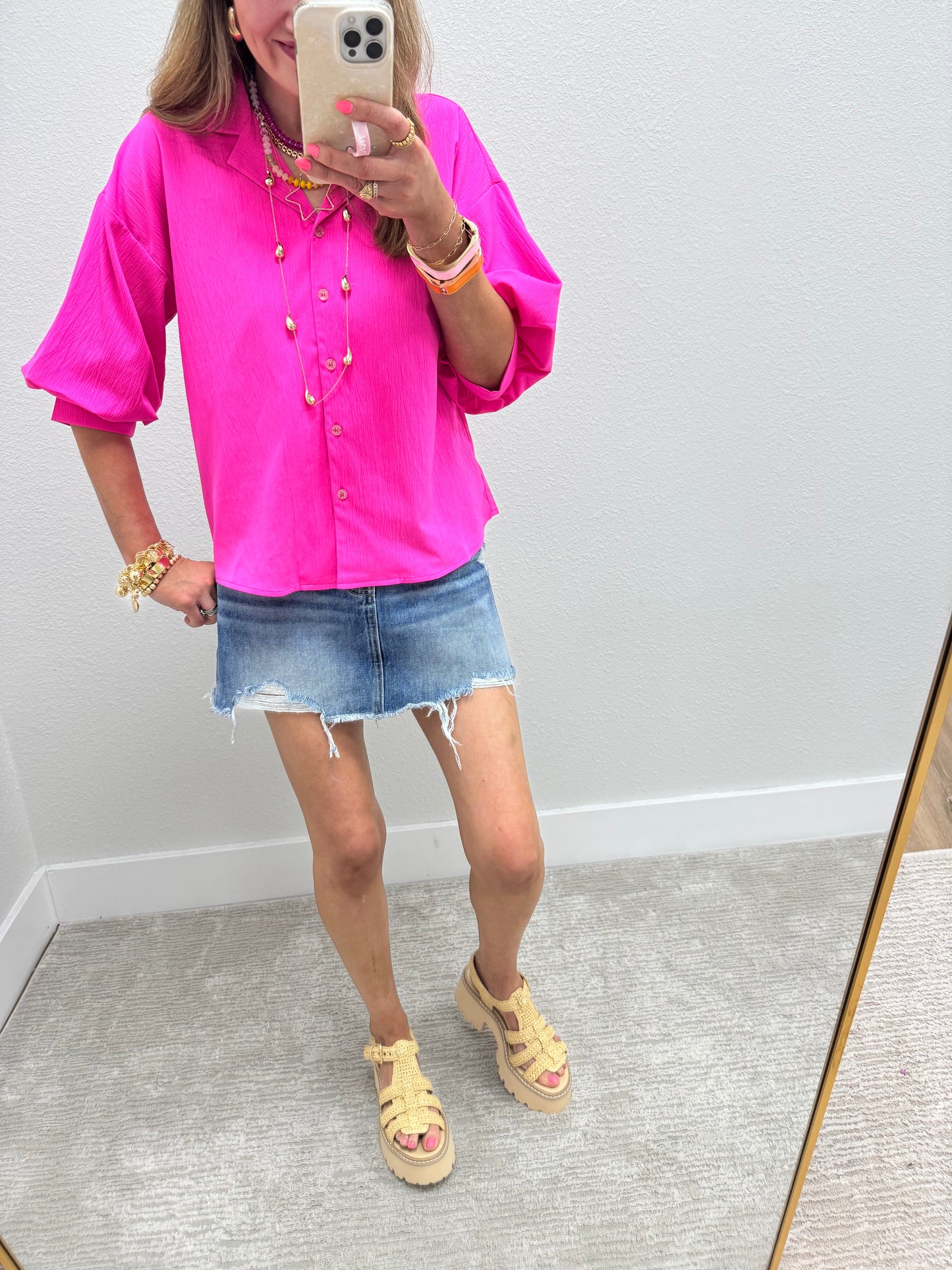 Hot Pink Windbreaker 3/4 Sleeve Top