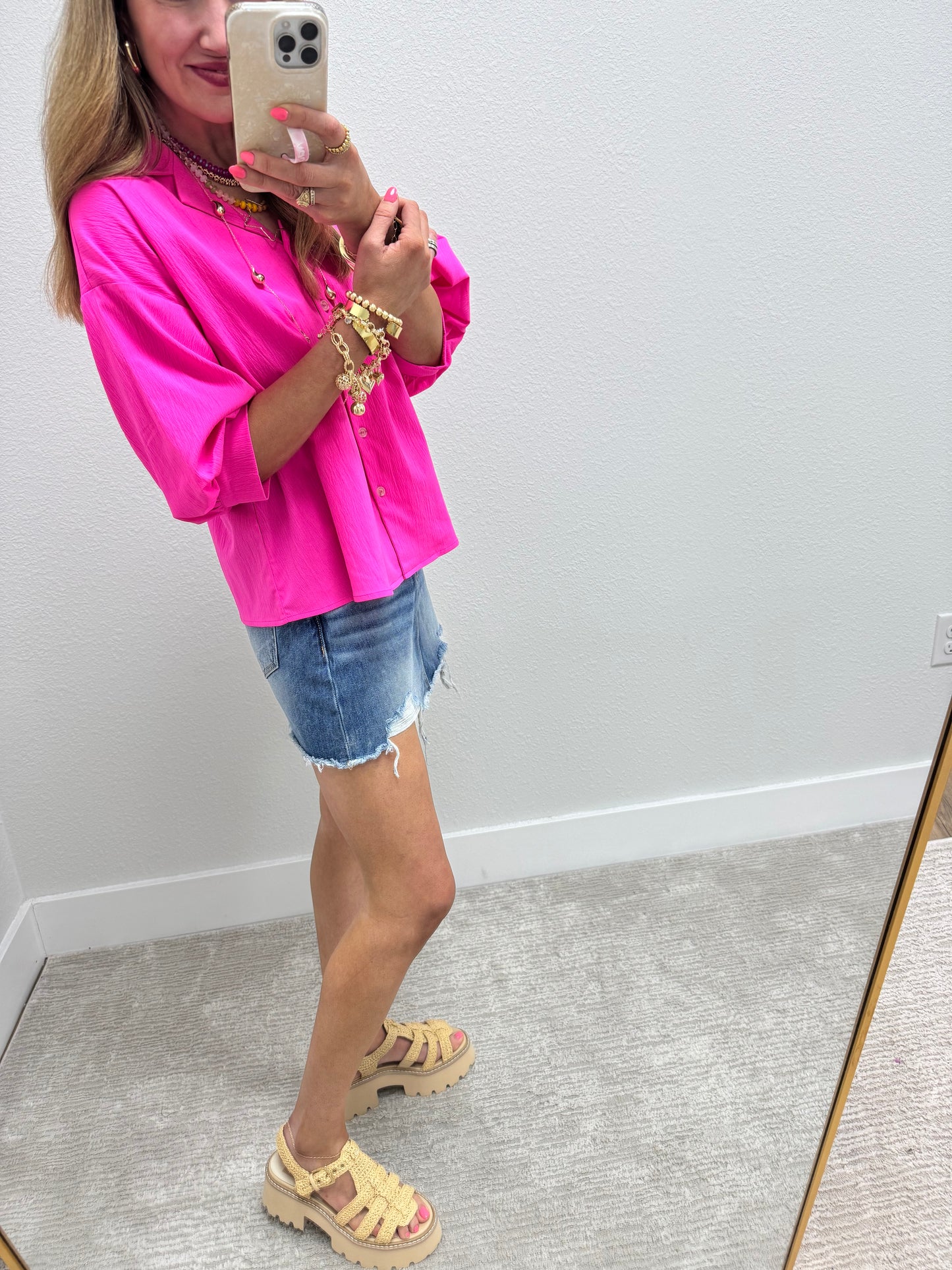 Hot Pink Windbreaker 3/4 Sleeve Top
