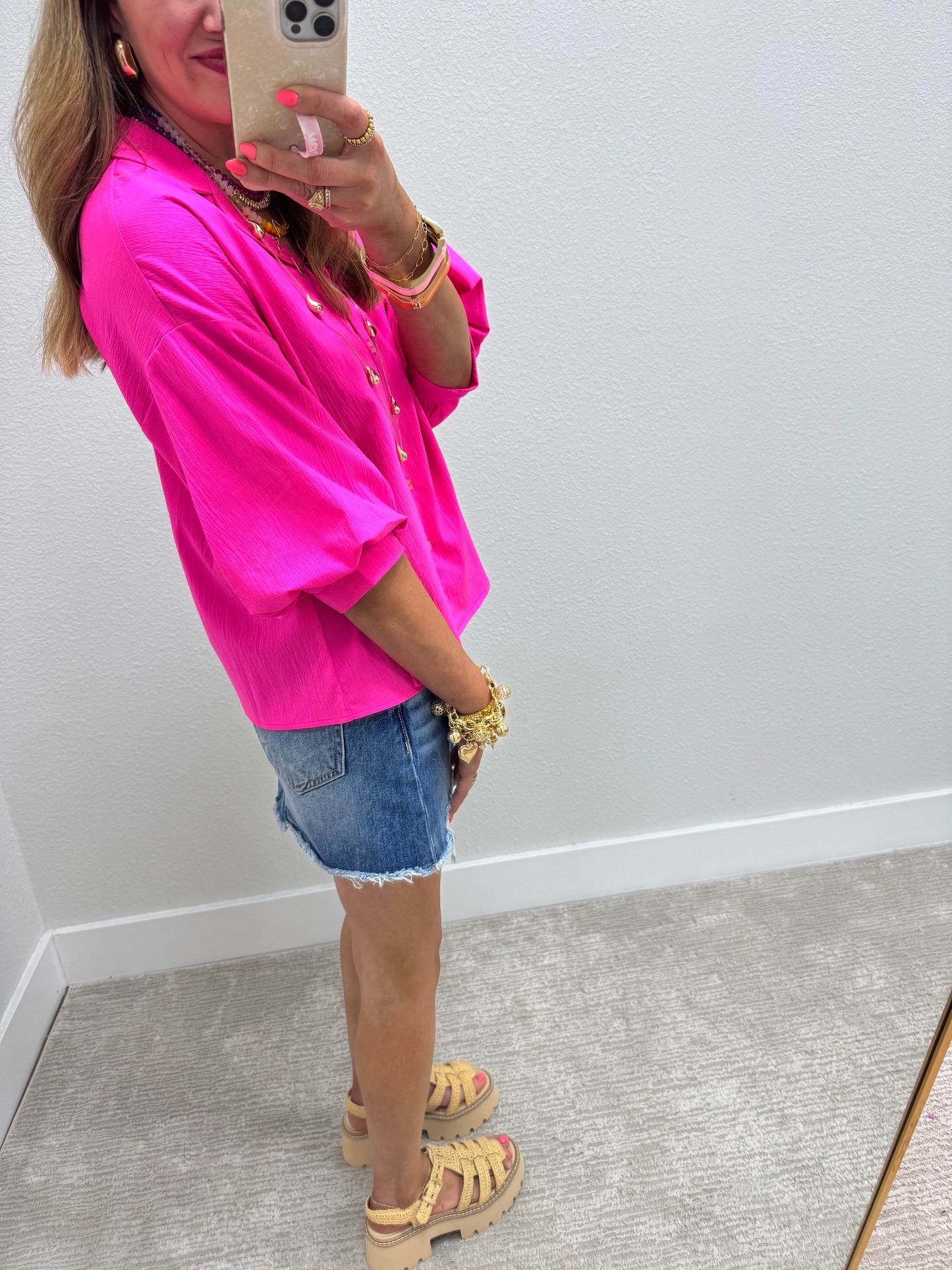 Hot Pink Windbreaker 3/4 Sleeve Top