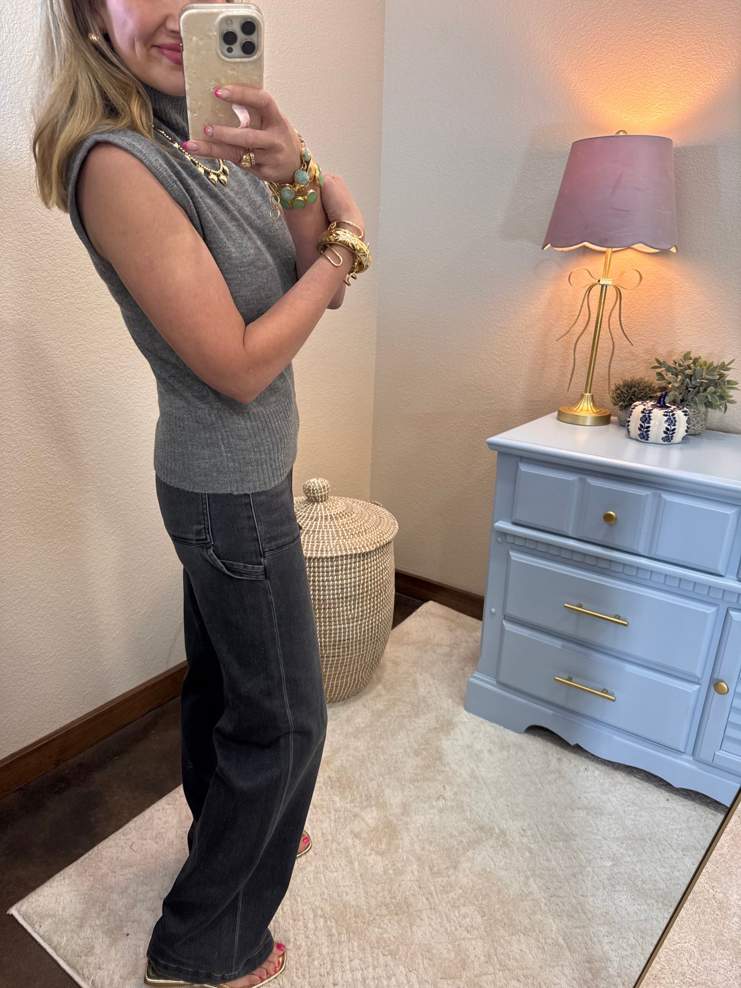 Grey Black Carpenter Wide Leg Jeans