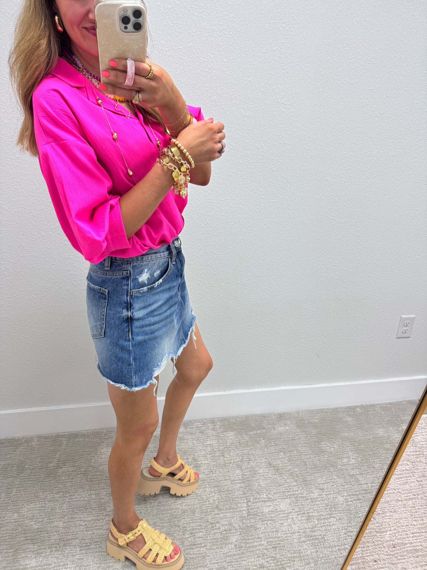 Hot Pink Windbreaker 3/4 Sleeve Top
