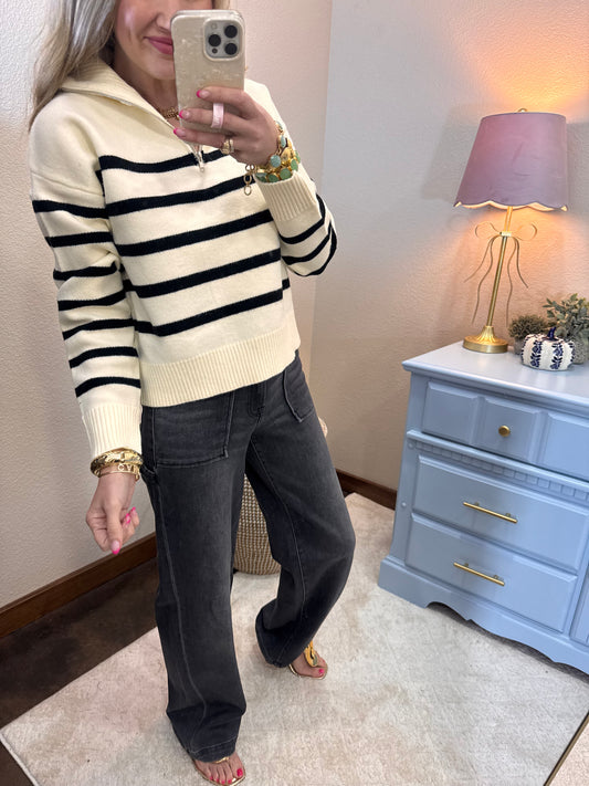 Black & Cream Half Zip Sweater