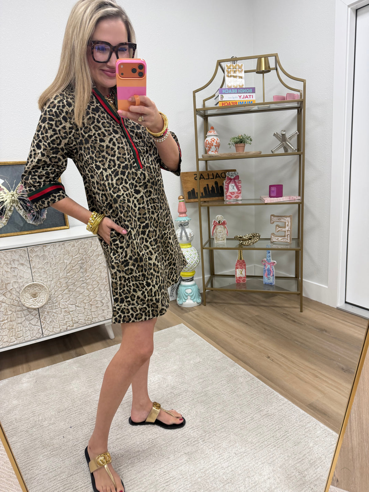 Animal Print Denim Dress with Accents