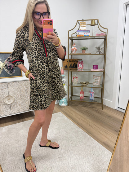 Animal Print Denim Dress with Accents
