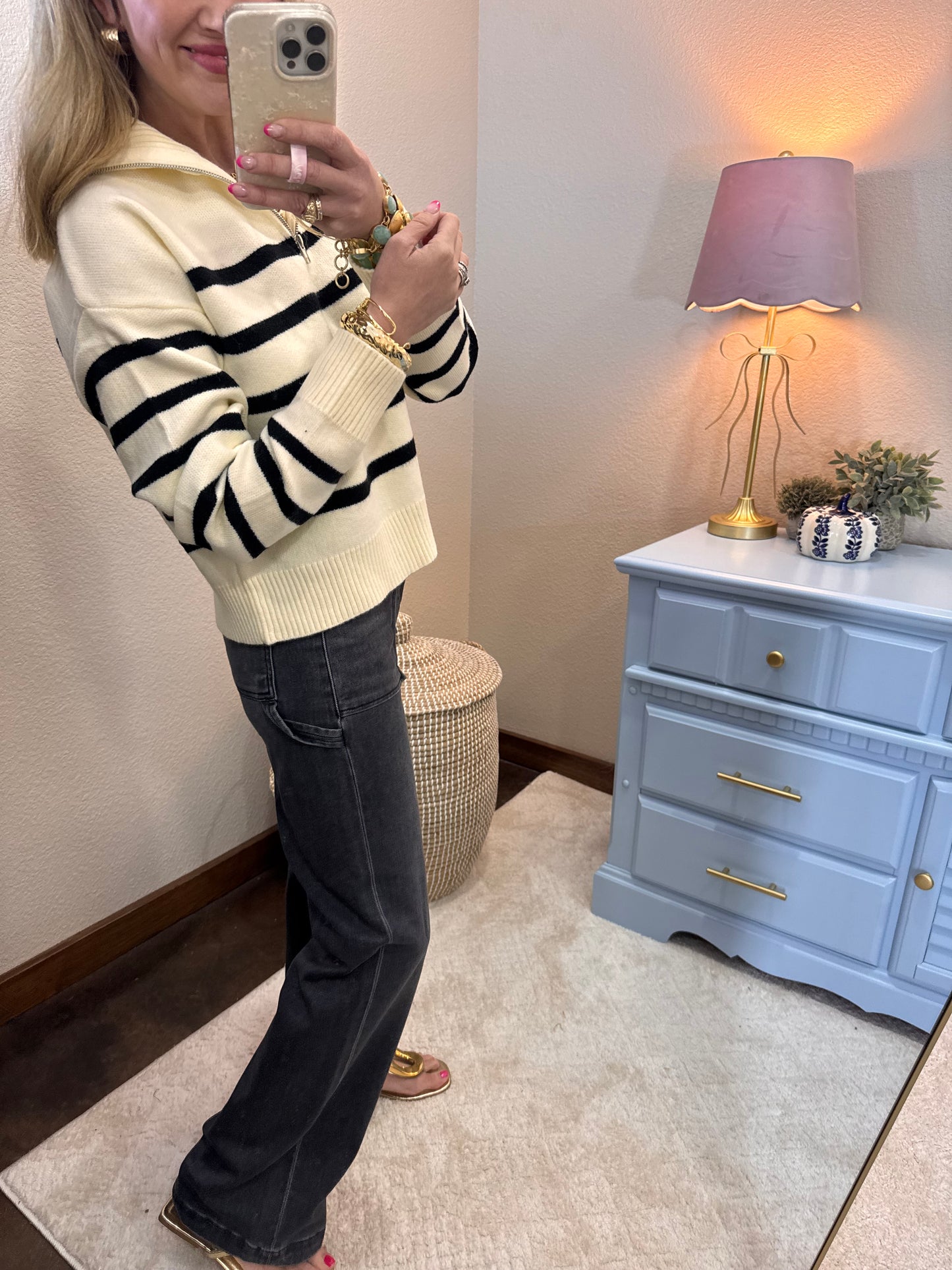 Black & Cream Half Zip Sweater