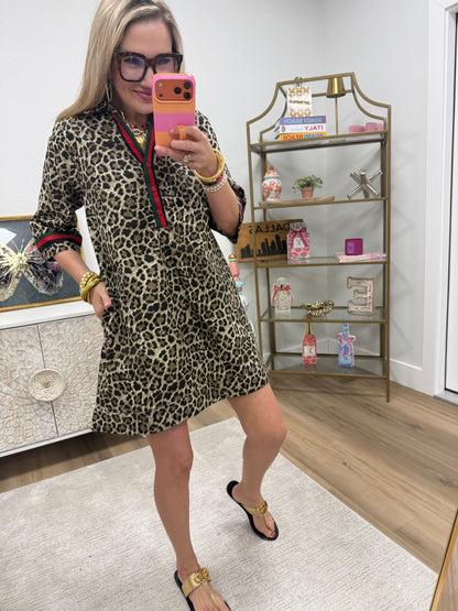 Animal Print Denim Dress with Accents