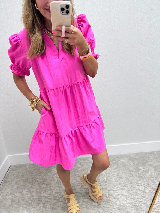 Hot Pink Windbreaker Style Dress