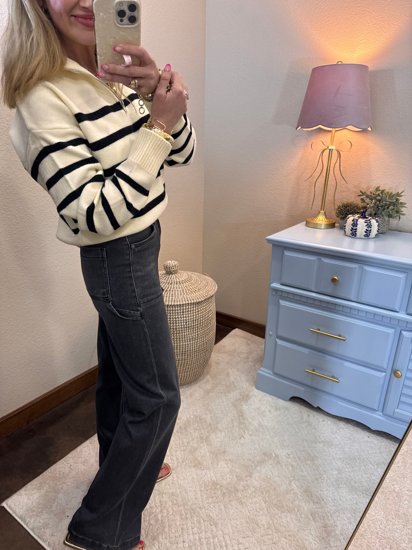 Black & Cream Half Zip Sweater