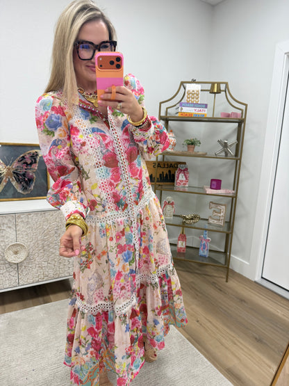 Long Sleeve Floral Lace Maxi Dress