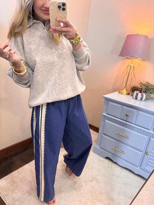 Navy and Cream Side Lace Pant