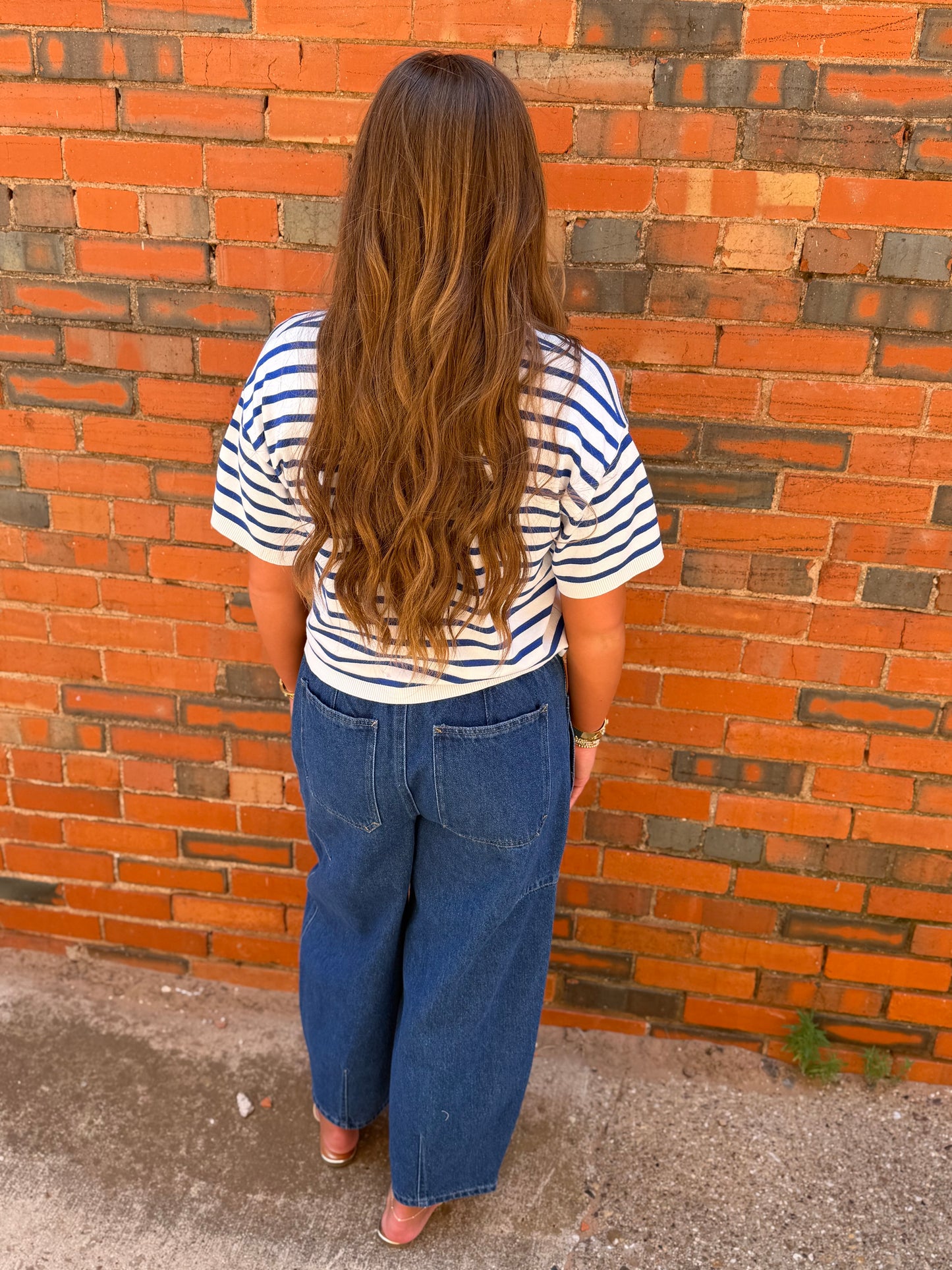 Denim Elastic Waist Pants With Oversized Pockets