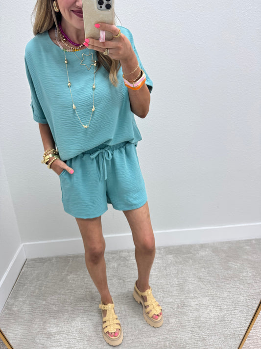 Dusty Teal Two Piece Short Set