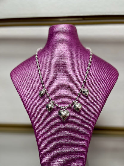Multi Heart Ball Necklace (Silver and Gold)