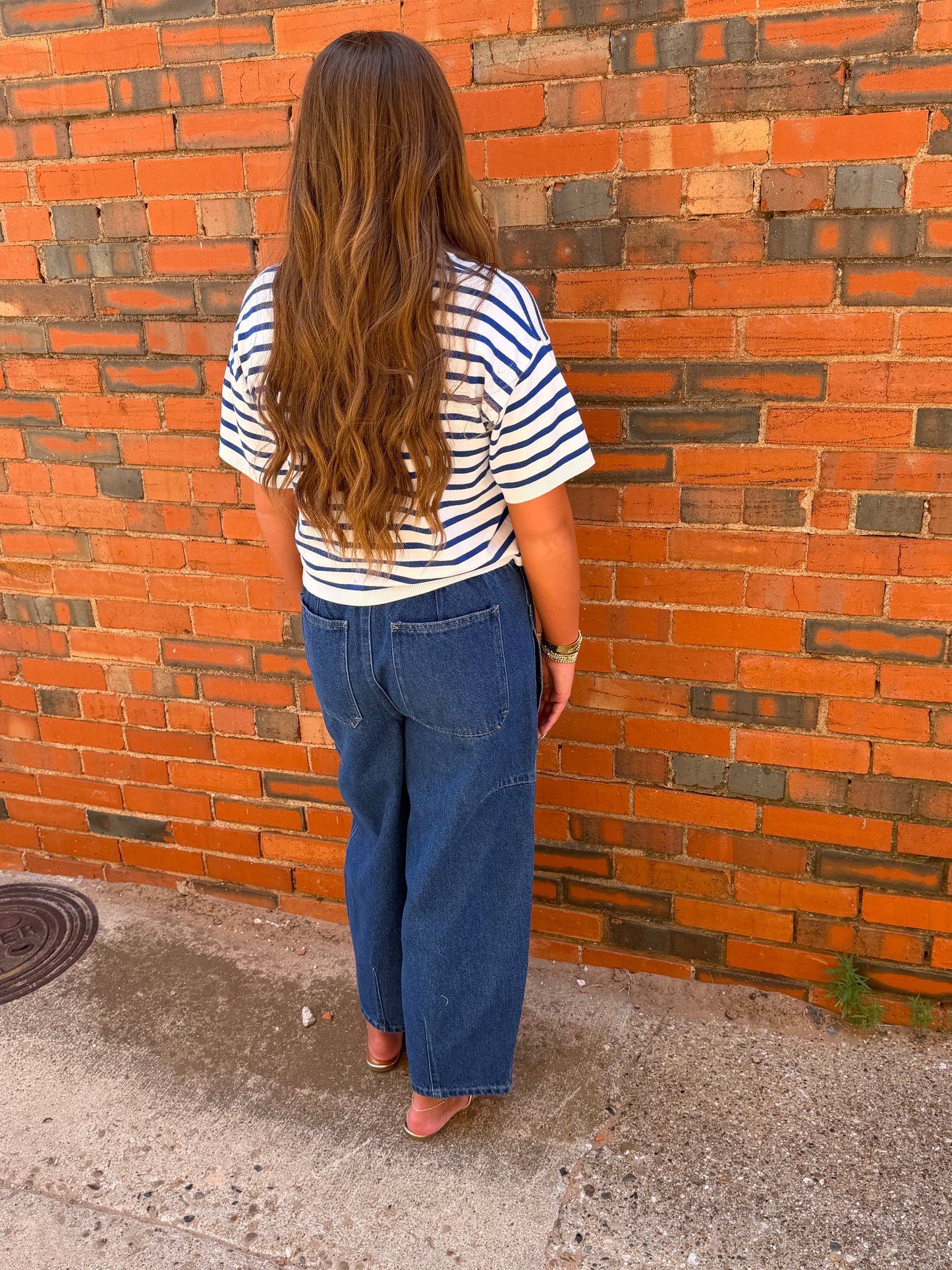 Denim Elastic Waist Pants With Oversized Pockets