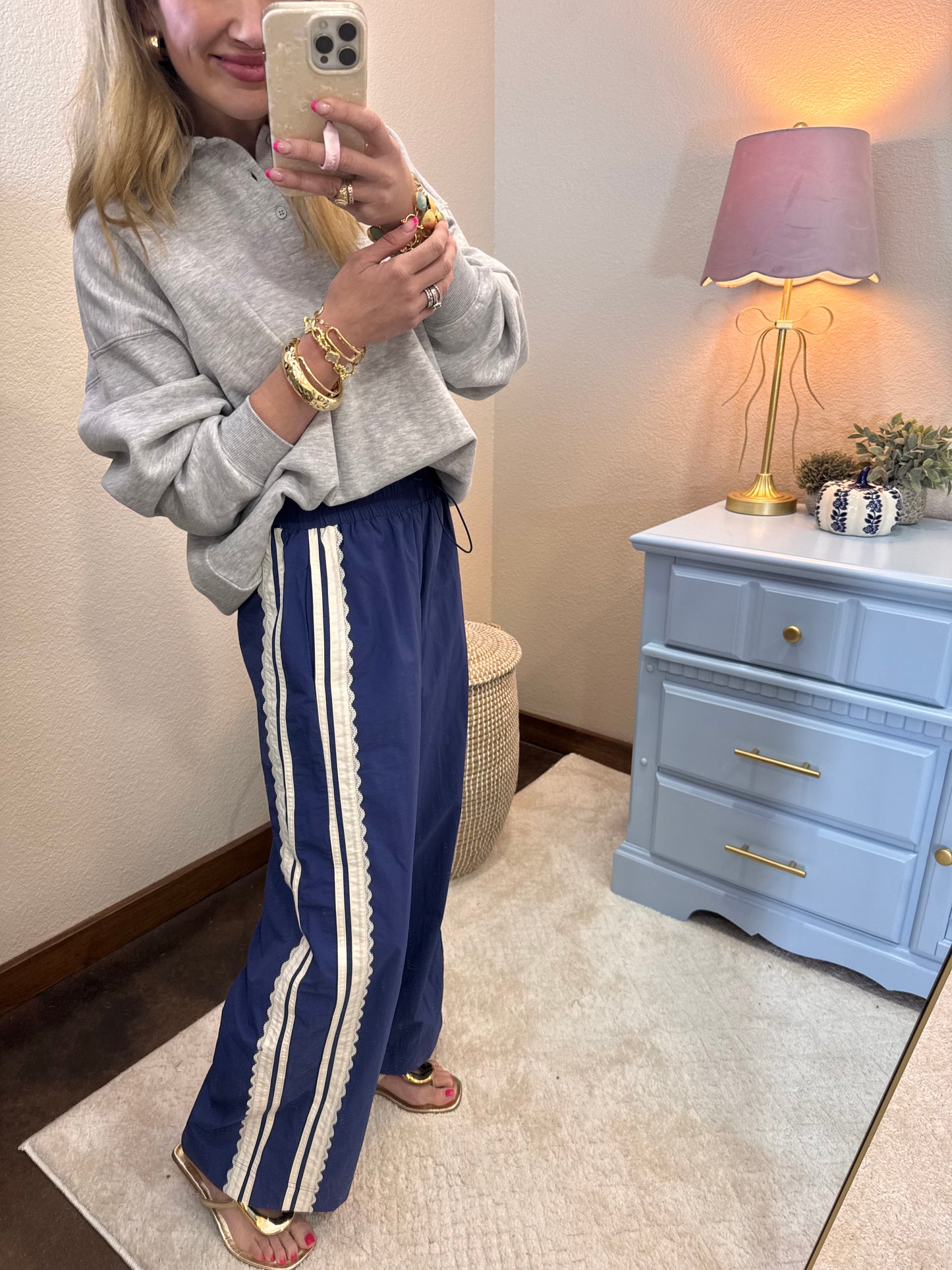 Navy and Cream Side Lace Pant