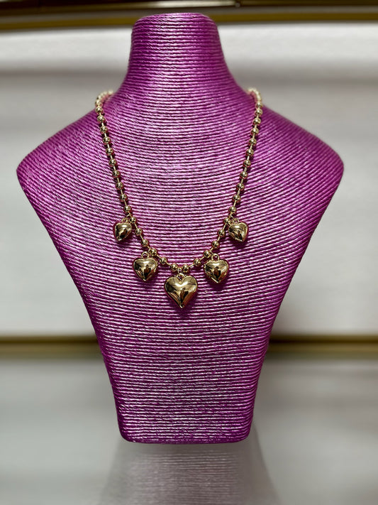 Multi Heart Ball Necklace (Silver and Gold)