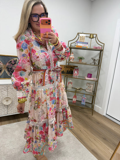 Long Sleeve Floral Lace Maxi Dress