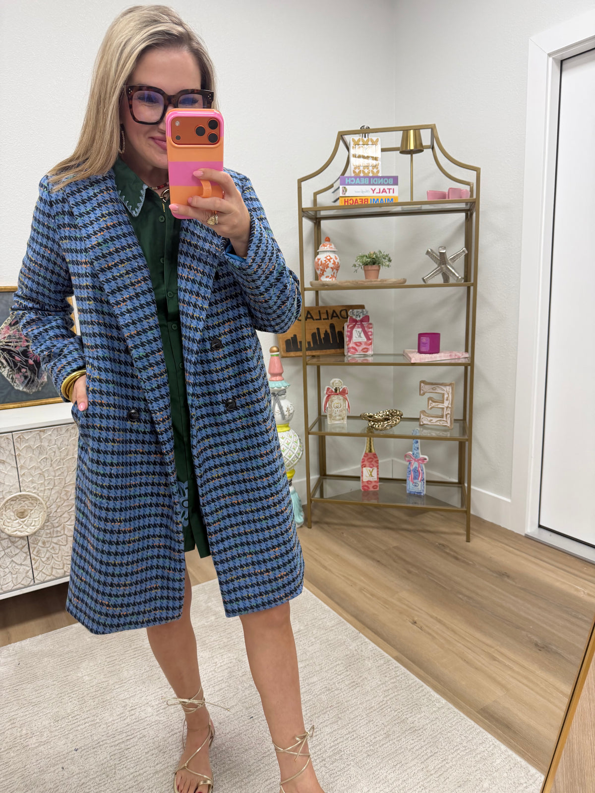 Hunter Green and Blue Embroidered Dress