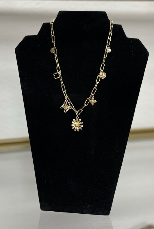 Butterfly Flower Charm Necklace