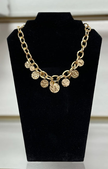 Textured Circle Charm Necklace (silver and gold)