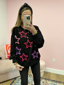 Black Top With Pink Tinsel Stars