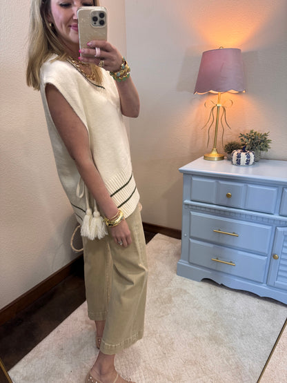 Cream Tassel Detailed Sweater Vest Top FS