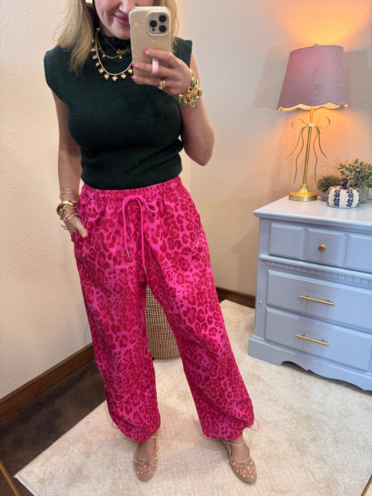 Hot Pink & Red Leopard Cargo Joggers